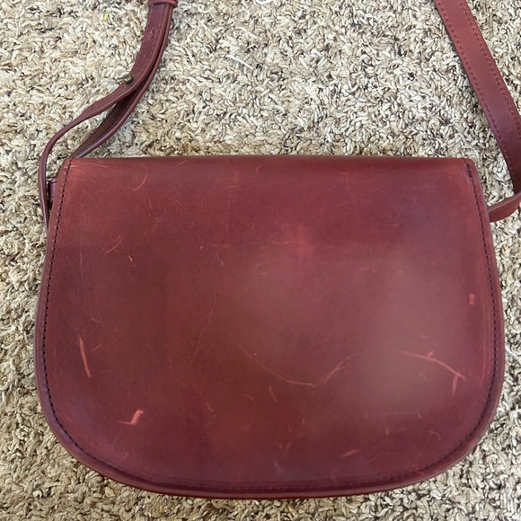 LL Bean Signature think hide leather maroon burgundy red brown structured bag - Picture 3 of 12